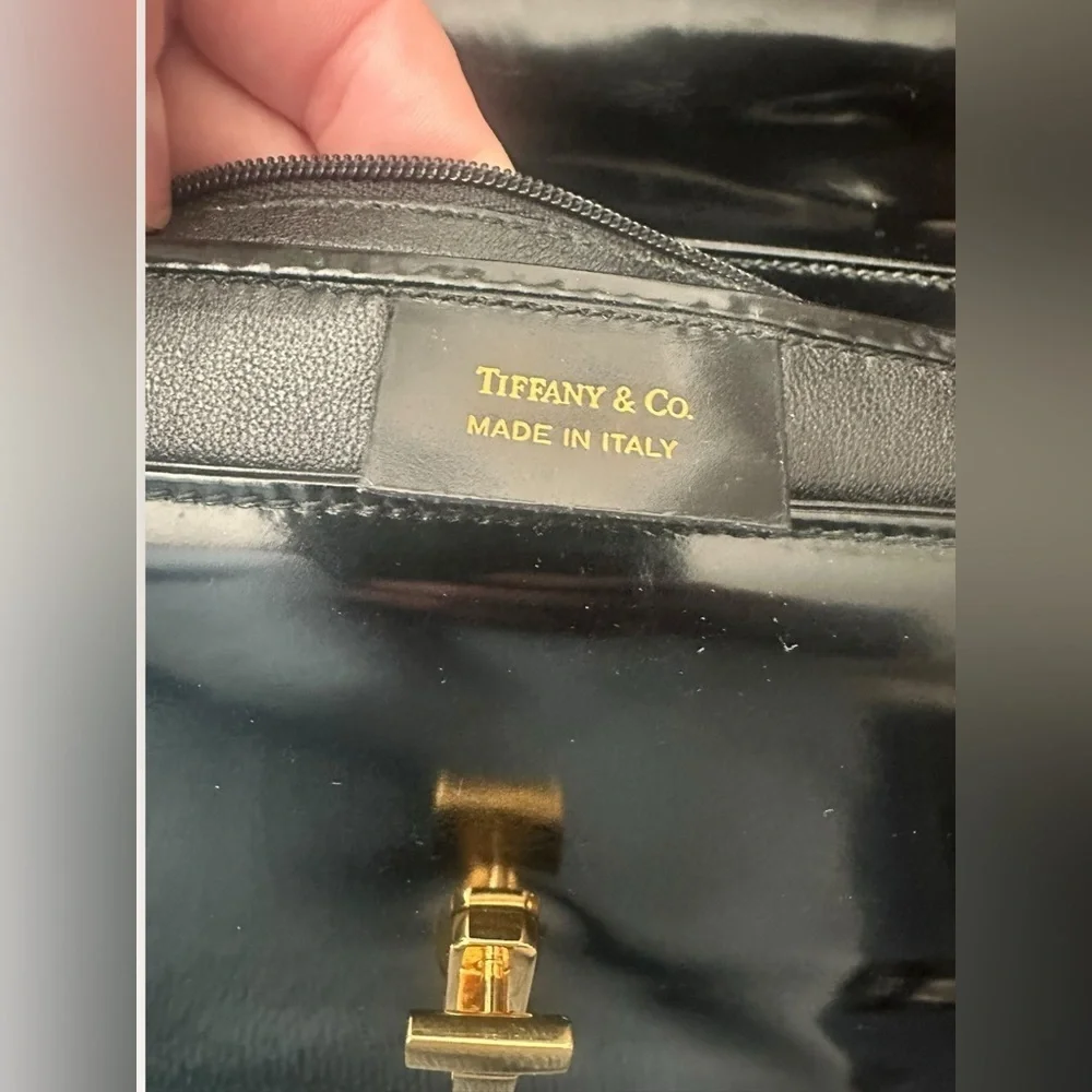 Tiffany & Co Vintage Classic Black Patent Leather Top Handle Bag Made in Italy
